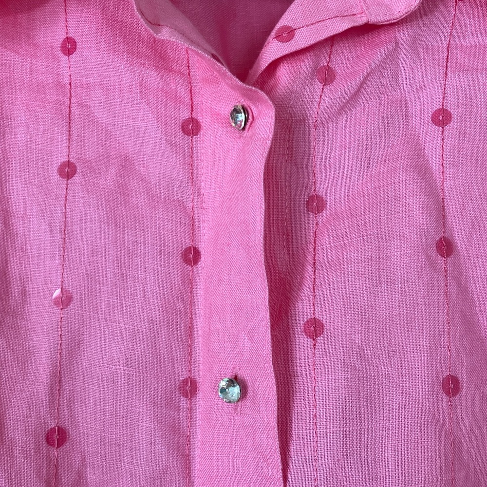 Quacker Factory Pink Linen Sequin Button Down Top… - image 5